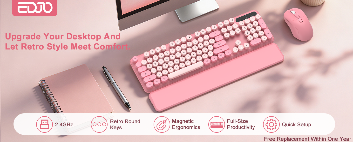 Pink Wireless Keyboard and Mouse