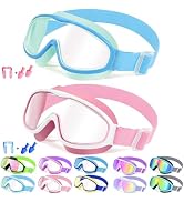 Vvinca Kids Goggles with Comfort Fabric Strap, Kids Swim Goggles Wide View Anti-Fog/UV No Leaking...