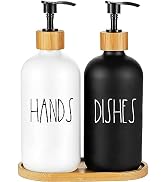 Arktek Glass Soap Dispenser Set with Tray, 2 Pack Bottle Dispenser for Bathroom and Kitchen Soap ...