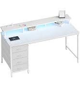 DUMOS Computer Desk with 4 Drawers,4 Drawer Gaming Desk with with Power Outlets and LED Lights,Of...