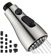 Kitchen Faucet Head Replacement with 15 Adapters - 3 Functions Pull Down Spray Head for Kitchen F...