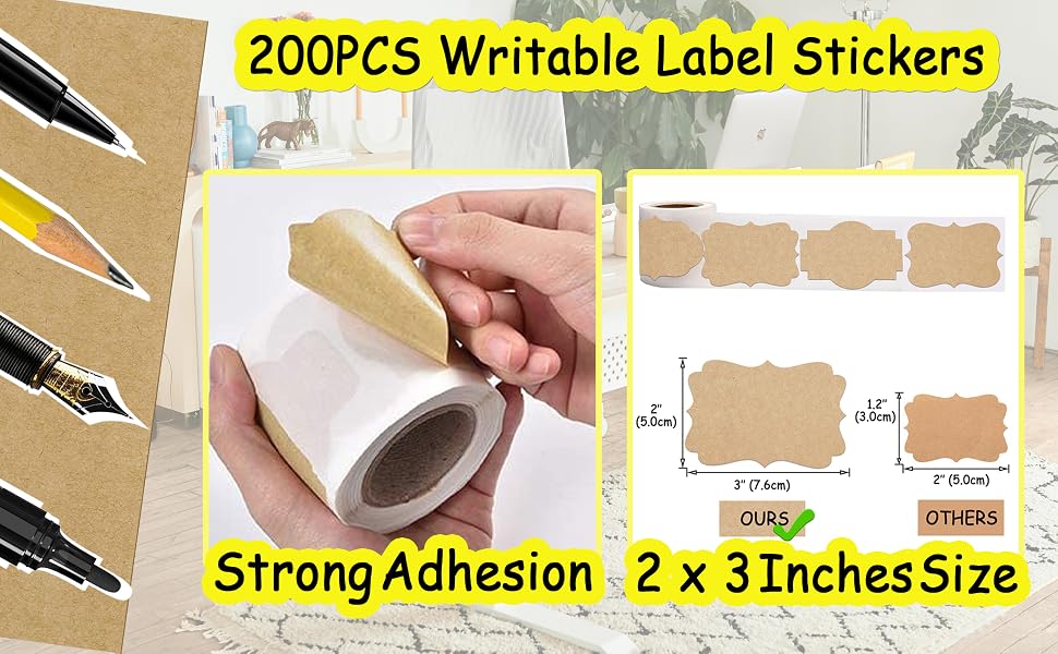 Natural Brown Kraft Label for Storage Writable Label for School Supplies Pantry Organization