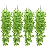 4pcs Artificial Hanging Plants Fake Vines Green Leaves for Wall Room Decor