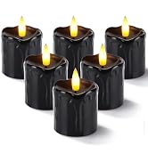 Homemory 2" x 2" Black Melted Flameless Votive Candles with Timer, 400+Hour Realistic Battery Ope...