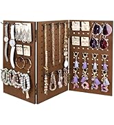 MOOCA Wall-Mountable Wooden Foldable 3-Panel Pegboard Jewelry Display Organizer with 48 Removable...
