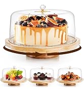Pumtus Rotating Cake Stand with Acrylic Lid, 11'' Round Bamboo Cake Holder, Spinning Cake Turntab...
