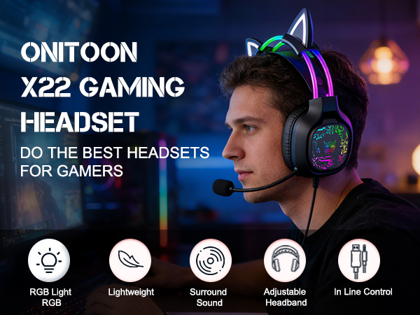 ONITOON X22 Cat Ears Gaming Headset