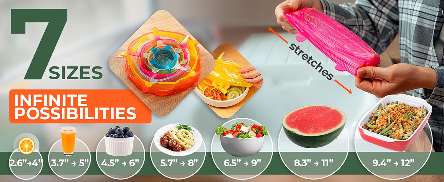 colorful silicone stretch lids reusable airtight food covers BPA-free plastic wrap alternative