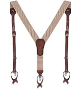 Tourbon Leather Suspenders for Men Y Back Shape Elastic Webbing Adjustable Brown Wedding Groomsme...