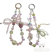 ANROFA Phone Charm Wrist Strap with Diamond Inlay, Strawberry Bow & Crystal Flower Design for iPh...