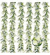 HIAGROW 6FT Eucalyptus Garland with Flowers, 6 Pack Artificial Greenery Garland Hanging Faux Euca...
