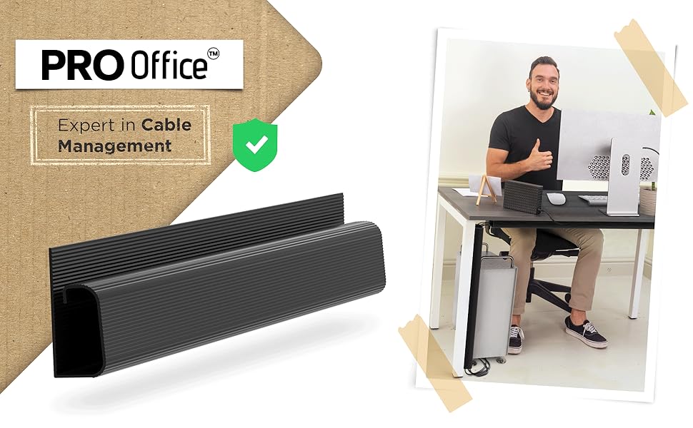 Pro Office J Channel Cable Raceway Black cleans the cable mess under your desk