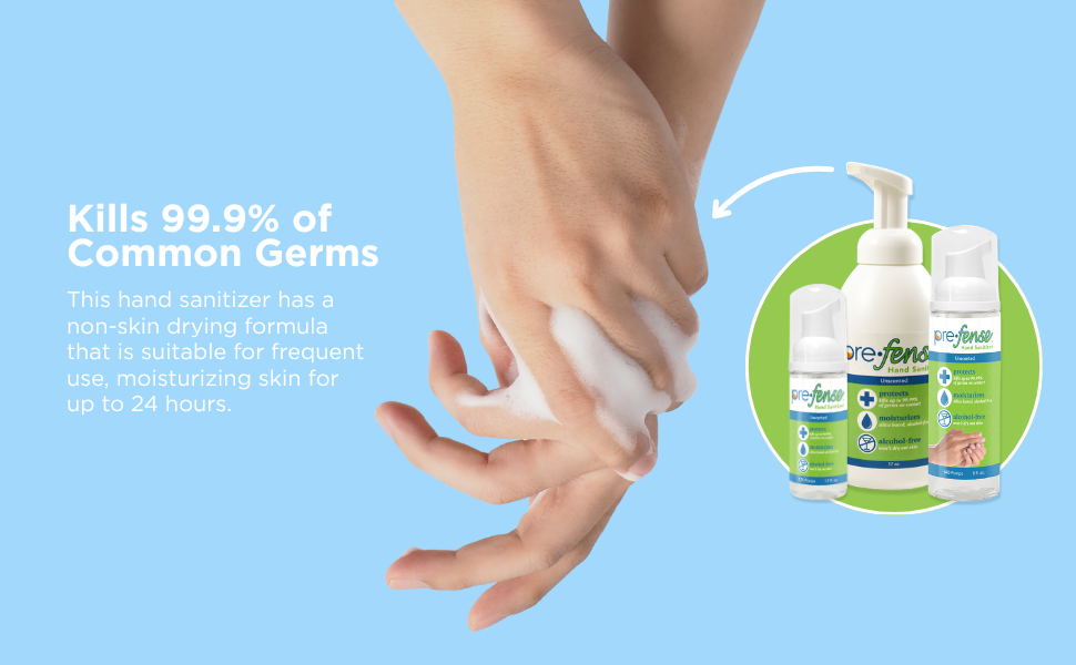 Kills 99.9% of germs, non-skin drying formula