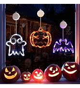 LOLStar Halloween Decorations 3 Pack Orange Pumpkin, White Ghost, Purple Bat Halloween Window Lig...