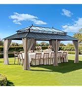 SUNJOY Kingston 20' x 12' Hardtop Wood Gazebo with Galvanized Steel/Polycarbonate Double Roof, Cu...