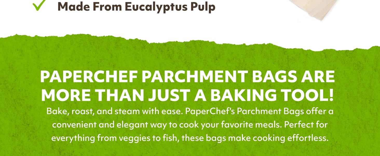 PaperChef parchment bags, cooking bags, oven-safe, non-stick, meal prep, 12 pack