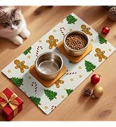 HOMETITUTE Pet Food Mat Gingerbread Candy Cane Feeding Pad 20 x 12 Inch | Pet Bowl Mat Indoor Fee...