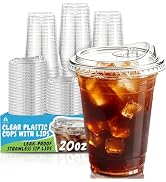Voatree 110 Pack 20 oz Clear Plastic Cups with Lids, Extra-Large Disposable Iced Coffee Cups To G...