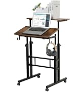 SIDUCAL Mobile Standing Desk, Portable Stand Up Desk, Small Adjustable Converter with Wheels Home...