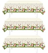 Easter Tablecloth Decorations for Party,3 Pack Disposable Plastic Tablecloth 54"x108" Easter Bunn...