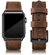 EDIMENS Leather Bands Compatible with Apple Watch 45mm 42mm 44mm Band Men Women, Vintage Genuine ...
