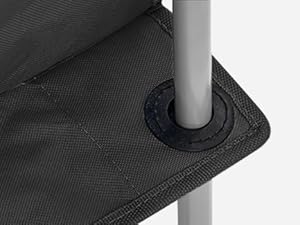 Close-up of a dark fabric surface with a circular hole, likely for a pole or stand to pass through.