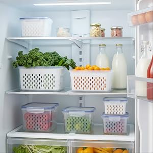 Fruit Storage Containers for Fridge with Removable Colanders
