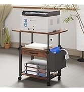 YAOHUOO Large Printer Stand with Storage Drawer and Side Bag, 3-Tier Height Adjustable Table for ...