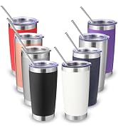 Volhoply 20oz Stainless Steel Tumbler with Lid and Straw Bulk 8 Pack,Double Wall Insulated Travel...