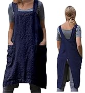 ZQFFB Pinafore Cross Back Apron for Women with Pockets Japanese Smock for Work Gardening Cooking ...