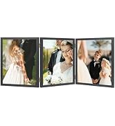 QOTIB 3 Picture Frame 8x10 Hinged Folding Vertical Stand for Tabletop Display, Wood Three Opening...