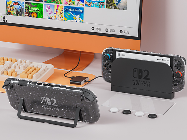 switch 2 clear glitter cover case