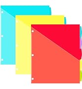 INFUN 5-Tab Plastic Binder Dividers with Front Pockets - 3 Sets,15 PCS Multicolor Binder Dividers...
