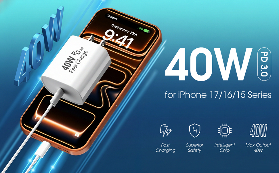 40W USB C Charger Block & 6FT Type C Cable