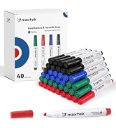 maxtek Low Odor Dry Erase Markers Chisel Tip, 40 Bulk 4 Assorted Color Whiteboard Markers for Cla...