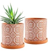 Jucoan 2 Pack Terracotta Plant Pot, 5'' Red Clay Planter Pot, Ceramic Cactus Flower Planter Succu...
