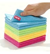Byesly 4-Color Assorted Microfiber Cleaning Cloth Set, 12 Pack (Green/Blue/Yellow/Pink)