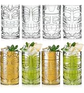 Goaste 8 Pack 16oz Plastic Tiki Cups, Clear Tiki Plastic Mug Cups, Tiki Hawaiian Party Drinking T...