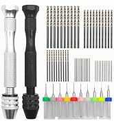62 pcs Hand Drill Set, lyfLux Micro Drill Bit Set, 10 pcs Mini Drill, 50 pcs Twist Drill Bits,2 p...