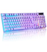 Purple Gaming Keyboard Light Up with USB Wired,3 Mix Color LED for Computer | Full Size Keyboard ...