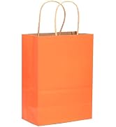 qiqee Large Kraft Paper Bags with Handles 10"x5"x13" 32pcs Gift Paper Bags Orange Solid Color Bag...