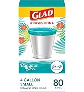 Glad Small Trash Bags 4 Gallon, Febreze Bahama Bliss Garbage Bags, Odor Resistant with Drawstring...