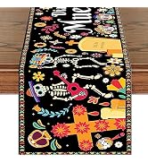 Halloween Table Runner 72 Inches Long, Day of The Dead Table Runner Dia De Los Muertos Sugar Skul...