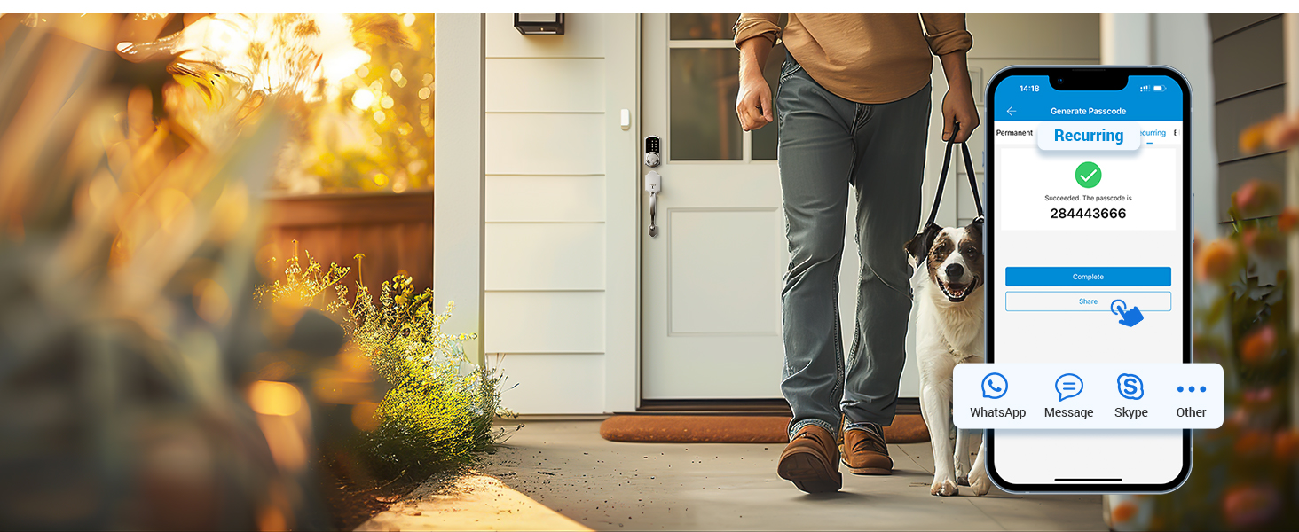 front door lock with Anti-peep technology remote Generated passcodes entry