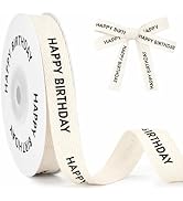 KINGLAKE Happy Birthday Cotton Ribbon 5/8 Inch x 10 Yards Natural Twill Tape Herringbone Cotton C...