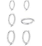 Silver Hoop Earrings for Women-3 pairs of Hypoallergenic earrings Sterling Silver Hoop Earrings S...