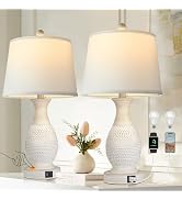 PARTPHONER Table Lamps Set of 2, Bedside Touch Lamp with USB C+A Charging Ports, Side Table Lamp ...