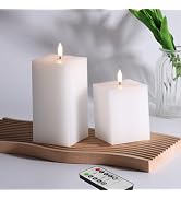 Girimax White Ribbed Flameless Candles with Remote, Battery LED Square Candles Set of 2, Flickeri...