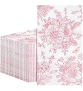 NatNarr 100 Pcs Pink Floral Napkins, Valentines Napkins Disposable Decorative Bathroom Napkin Pin...