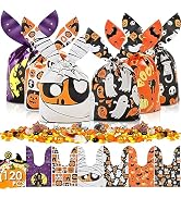 AhfuLife 120PCS Halloween Treat Candy Bags, 6 Designs Kids Halloween Goodie Bags for Trick or Tre...